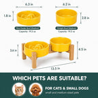 Ceramic Slow Feeder Dog Bowls with Raised Stand, 1.5 Cups Elevated Slow Feeding Bowl for Small and Medium Dogs and Cats, Non-Slip Pet Food Dish Helps Reduce Gulping and Bloating