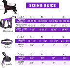WINSEE Pet Harness Collar and Leash Set, All-in-one Reflective Dog Harness No Pull with Adjustable Buckles for Puppies, Small, Medium, Large, and Extra-Large Dogs (Large, Purple)