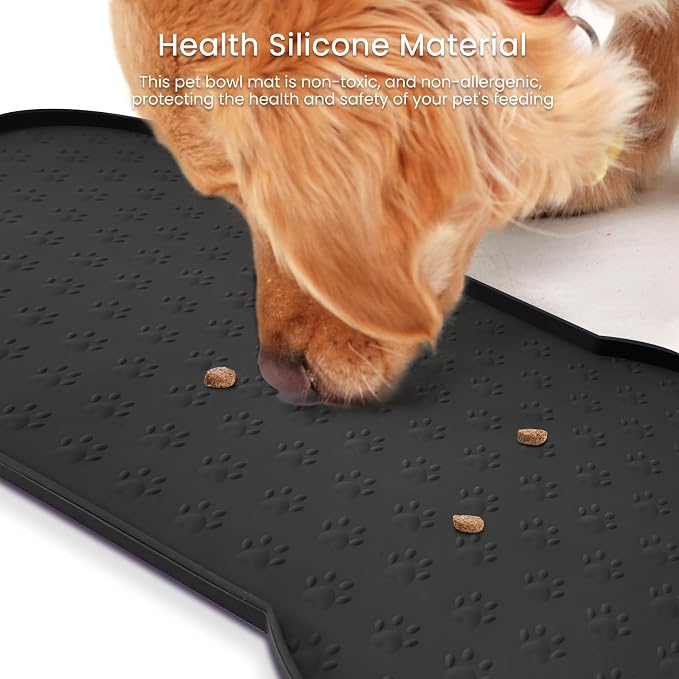 PWTAA Dog Food Mat Anti-Slip Silicone Dog Bowl Mat Thicker Pet Placemat Waterproof Cat Feeder Pad with Raised Edge Puppy Kitten Feeding Mats Suitable Small Medium-Sized Dogs Cats Eating Tray - 2PCS