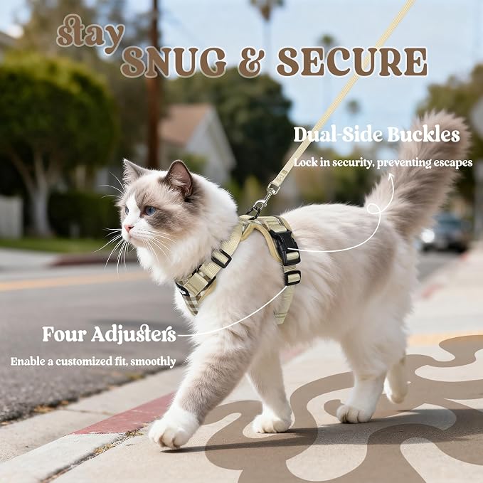 rabbitgoo Cat Harness and Leash Set, Escape Proof Vest, Foamy Coffee | Soft Breathable Mesh, Easy Adjustable Fit, Snap Buckles, Sturdy Clip, Reflective Strips, for Kittens & Small Cats Walks, Xxs