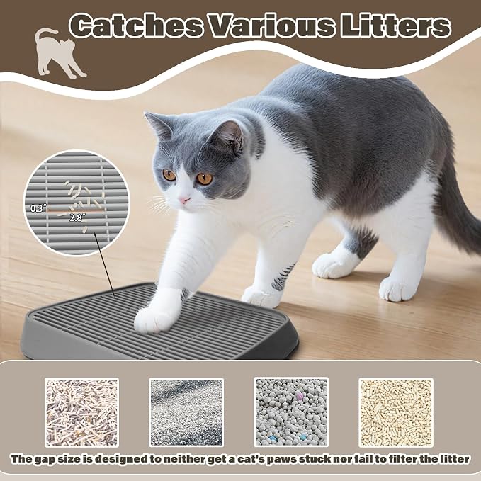 Cat Ramp for Litter Box, Anti-Tracking Litter Trapper, Dark Gray | Litter Box Step for Kittens & Senior Cats, 0.2-in Filter Holes, Non-Slip Base, Easy-Rinse ABS, Fits Most Litter Boxes