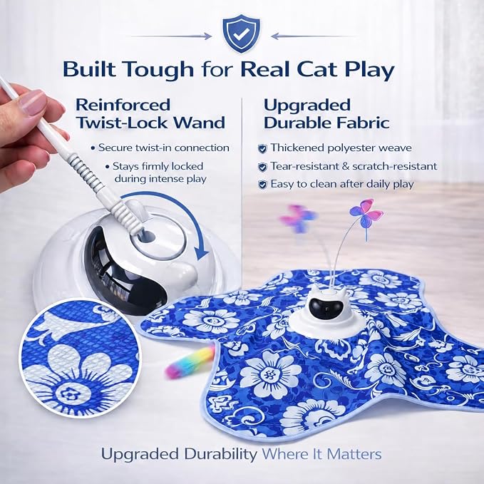 Interactive Cat Toy for Indoor Cats, Rechargeable 3-in-1 Hide and Seek Cat Toy with Spinning Butterfly & Plush Tail, Ultra-Quiet Touch Activated Self Play Cat Exercise Toy for Adult Kittens (Teal) | Touch Activated, Spinning Butterfly, Plush Tail, Ultr...