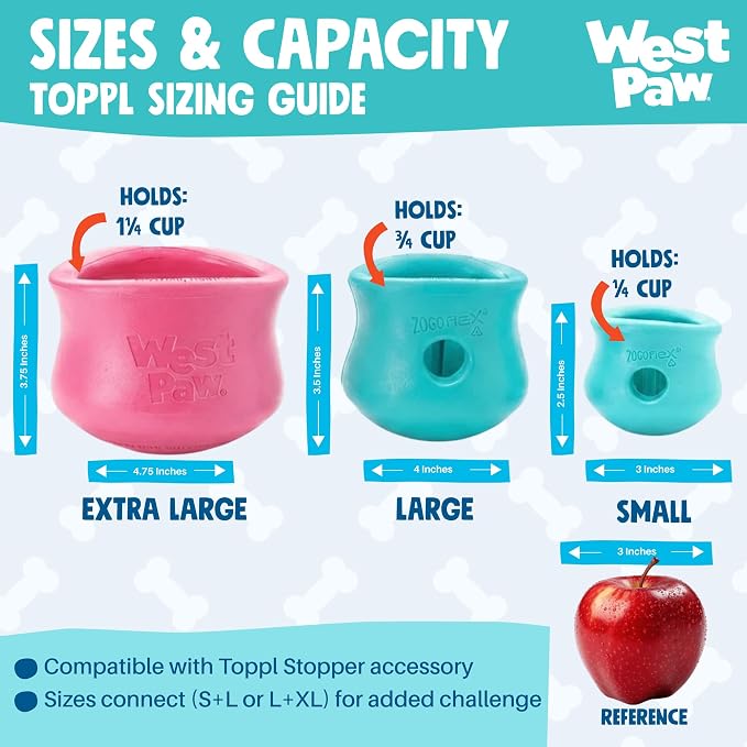 WEST PAW Zogoflex Toppl Interactive Treat Dispensing Puzzle Dog Toy for Mental Stimulation & Enrichment-Holds Kibble & Treats-Lickable, Freezable & Dishwasher Safe-Made in USA-XL-Teal