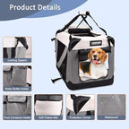 JESPET Soft Dog Crates Kennel for Pets, 3 Door Soft Sided Folding Travel Pet Carrier with Straps and Fleece Mat for Dogs, Cats(7-Light Grey, Large(30" L x 21" W x 23" H))