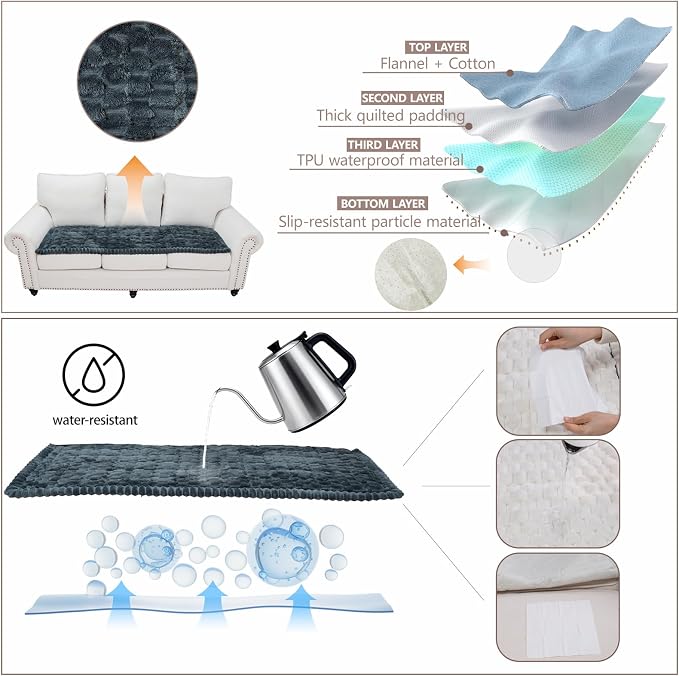 Waterproof Couch Cover for Dogs Washable,Nonslip Fuzzy Durable Pet Friendly | Soft Slipcovers for 3 Cushion Sofa Cover,Plush Thick Protector Fits Mat Bed Leather & Fabric Couches (Grey 27.6"x59.06")