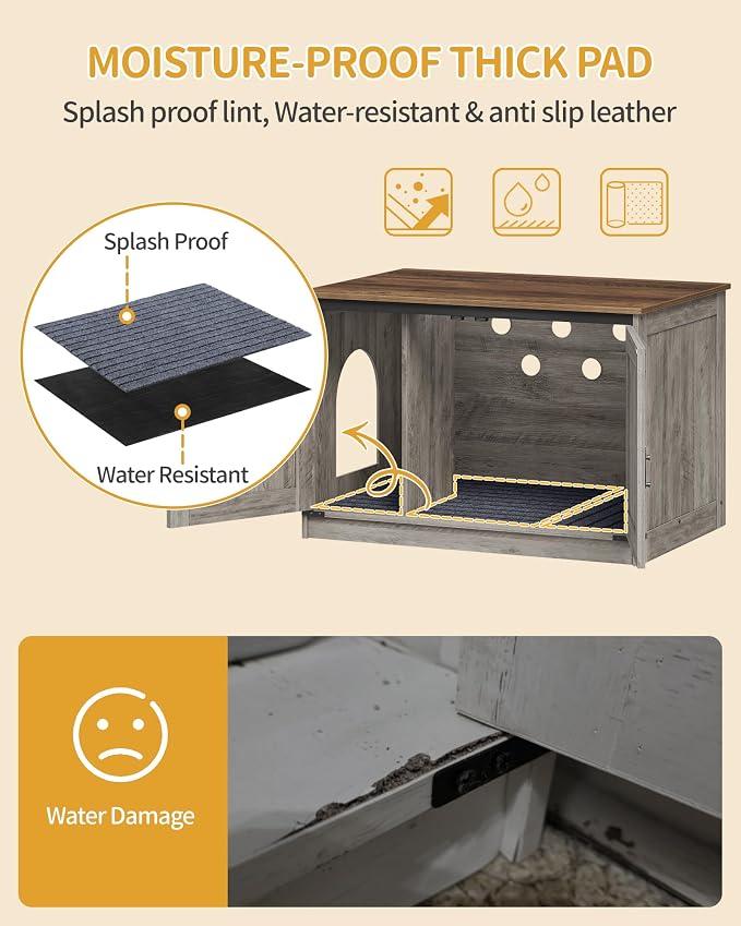 Hzuaneri Cat Litter Box Enclosure, Hidden Litter Box Furniture with Divider | Wooden Cat Cabinet with Removable Dividers, Reversible Entrance Left or Right Side, Cat Washroom, Greige CB84605X