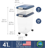 IRIS USA Dog Food Storage Container, Up to 30+11 lbs, Navy, Made in USA | Wheels for Mobility, Airtight Seal, BPA-Free, Best for Bird Seed, Cat food, Cat Litter, Chicken Feed, Pellets