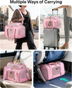 Top Expandable Cat Carrier for Airline Travel, 17x11x9.5 in, Pink | Stable reinforced frame, locking zippers, and breathable mesh for airport waits, vet visits, road trips, and daily travel