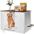TBWIND 36" Dog Crate Furniture End Table for Medium Dogs, White | Furniture-Style Dog Crate with 270° Rotating Door, 360° Feeding Station, Dual Latch Locks & Soft Cushion
