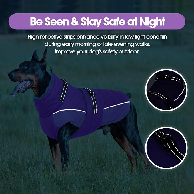 QBLEEV Warm Dog Jacket - Reflective, Adjustable Winter Coat with Turtleneck for Cold Weather, Waterproof Fleece Snowsuit for Small, Medium, Large Dogs