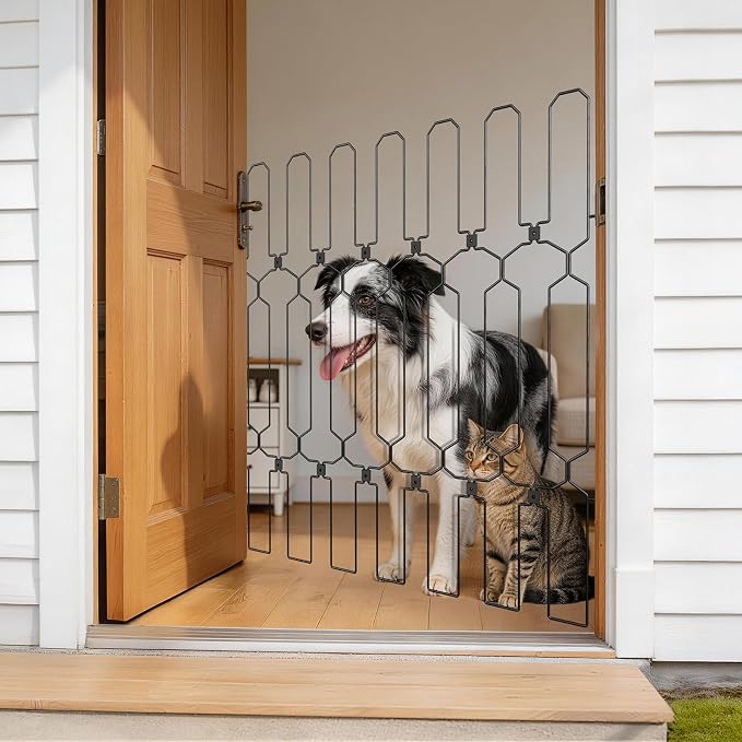 Retractable Dog Gate for Front Door, 35.4" Wide 30.7‘’ Tall Safety Metal Pet Gate for Dogs When Opening, Easy Install Front Entry Dog Door Barrier