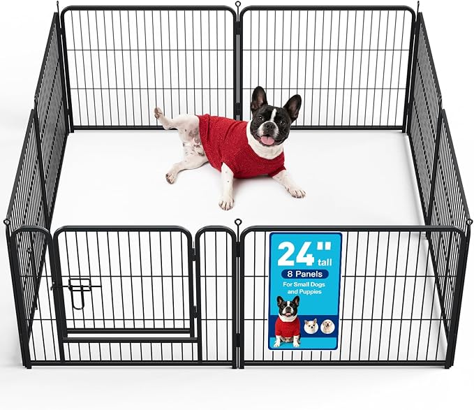 Metal Dog Playpen - Foldable Exercise Pen 24" Height 8 Panels for Dogs Portable Pet Playpen Polygon Dog Enclosure Indoor/Outdoor Pen for Puppy (Black)