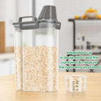 TBMax Rice Container Cereal Storage Container 2 Pack 5 Lbs, Kitchen Pantry Dry Food Storage Holder with Easy-Pouring Spout & Handy Cup, Small Pet Dog Cat Food Dispenser for Daily Feeding -Grey