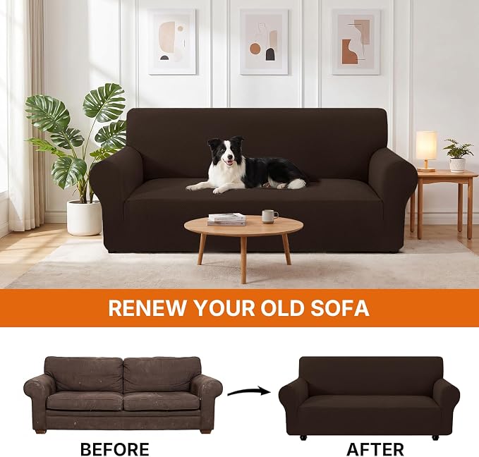XINEAGE Stretch 4 Seater Slipcover, Non-Slip Pet Couch Cover,Dark Coffee | Washable Furniture Protector, Elastic Bottom, Dogs & Cats Friendly, Scratch-resistant, Fast Setup, High Elasticity