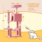 DUMOS Small 44 Inch Cats Tree Tower with Scratching Posts, Pink | Cat Climbing Tower with Hammock, Pet Condo for Indoor Cats and Kittens Play