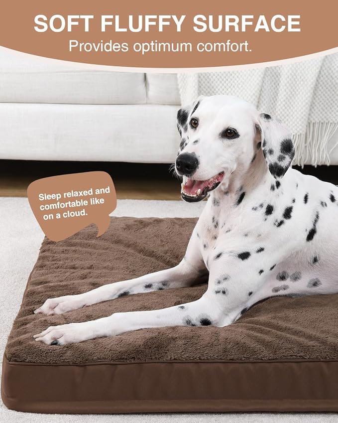 KSIIA Orthopedic Dog Bed for Large Dogs with Waterproof Lining, Brown,35x22 | Deluxe Soft Plush Dog Crate Bed, Washable Pet Mat with Removable Cover & Egg Crate Foam for Large Dogs Sleeping & Relaxing