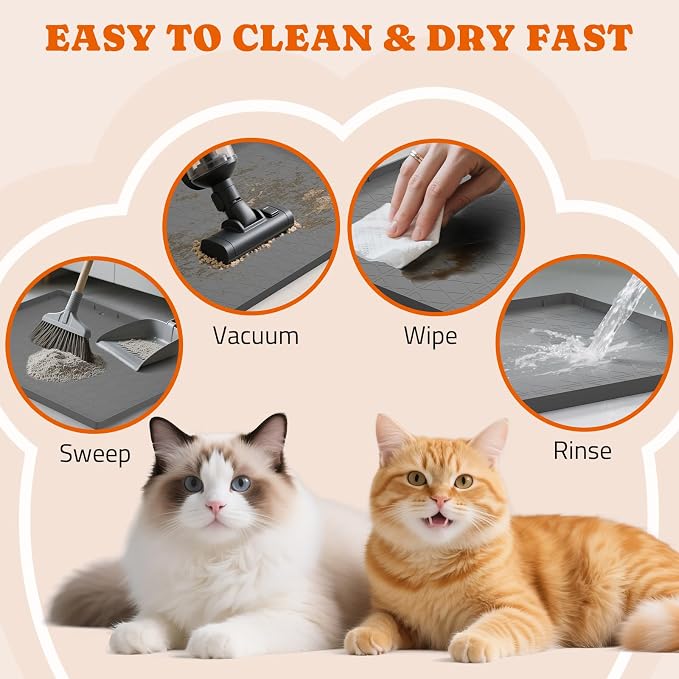Pawtners Silicone Cat Litter Mat 34 x 22 in, Easy to Clean, Gray, 1 Pack | Non-Slip Kitty Litter Mat for Floor, Waterproof & Urine-Proof Cat Litter Mat Litter Trapping Mat, Soft on Kitty Paws