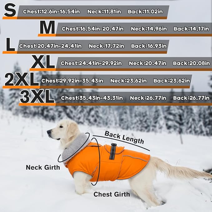 Lelepet Dog Coat Waterproof Dog Jacket Fleece Vest with Adjustable Buckle | Reflective Winter Coat with Leash Hole Windproof Cold Weather Coats for Small Medium Large Dogs, Warm Hunting Vest, Orange, S