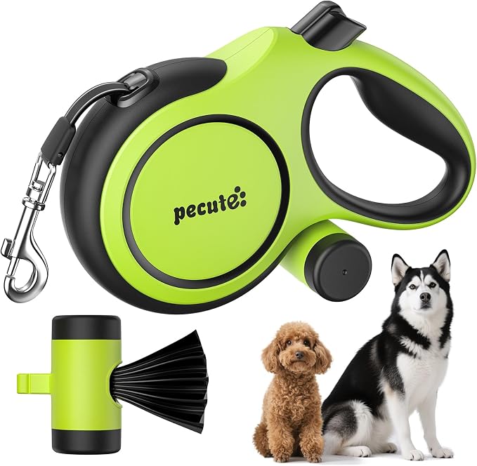 Pecute Retractable Dog Leash 26ft for Large Dogs with Poop Bag Holder | Heavy Duty Retractable Dog Leash for Strong Puller for 33-110 lbs, Anti-Slip Soft Grip, Reflective, 360° No Tangles