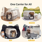 NEWBULIG 23" Hard-Sided Dog Carrier, Plastic Cat & Dog Crate, 4-Sided Ventilation Travel Pet Kennel, Top & Front Door Access, Integrated Food Bowl, for Small Pets up to 22 lbs - Beige & Grey