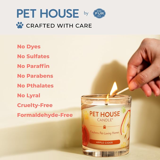 Pet House Candles, Clean Burning, Long Lasting Candles for Pet Odor, Plant-Based, 60 Hour Burn Time - Ruby Red Grapefruit, 9 oz