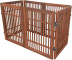 Urnporium Freestanding Wooden Dog Gate Foldable Indoor Pet Gate No Drill Expandable Barrier for Doorways Stairs Hallways Portable Wood Fence for Small Dogs & Puppies (Brown Pet Gate, 6 Panel 24" Tall)