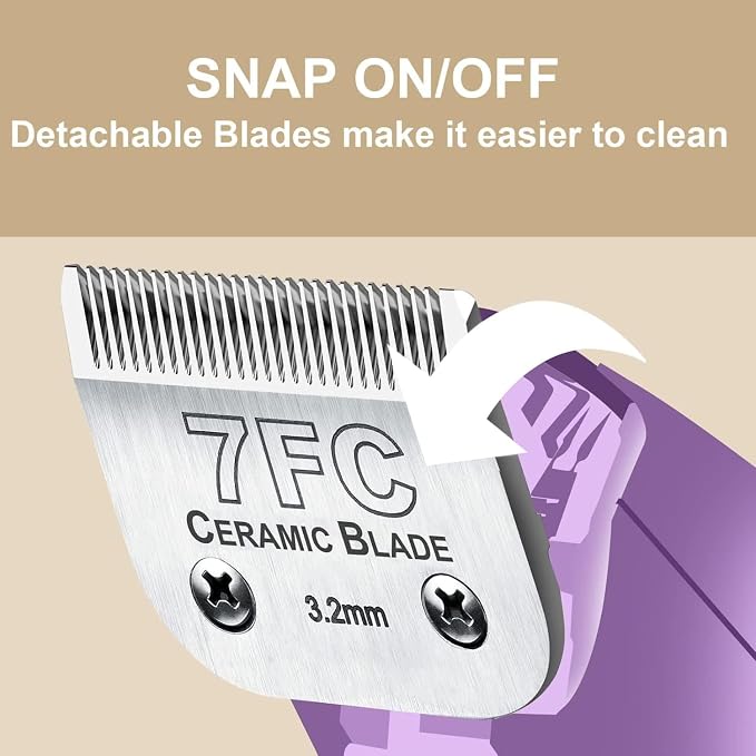 3PCS 7FC Blades Dog Grooming Blades Compatible with Andis/Wahl Dog Clipper | Cut Length 1/8-Inch (3.2MM),Dog Clipper Blade compatible with Oster A5/Wahl KM Series ,Ceramic Blade & Stainless Steel Blade