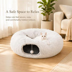 Warm Fluffy Plush Cat Dog Tunnel Bed Under Christmas Tree Big Tube Playground Toys 3 FT Diameter Longer Crinkle Collapsible 3 Way, for Indoor Cat Kitty Kitten Puppy Rabbit Ferret White