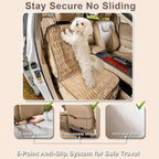 Dog Car Seat Cover Front Seat, Soft Plush Waterproof Protector,Tan | Non-Slip Backing, Side Flaps, Full Coverage, Hair, Dirt & Scratch Defense, Machine Washable, Fits Cars, SUVs & Trucks