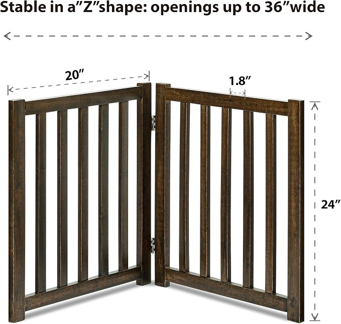 LZRS Wooden Free Standing Foldable Dog Gate Indoor – Solid Hard Wood 40" W x 24" H, Step-Over Safety Pet Gate for Doorways, Stairs & Small Spaces - Indoor Use, Walnut