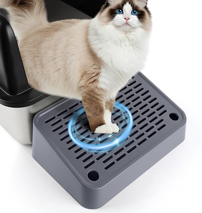 Litter Box Ramp, Cat Step for Litter Box with Filter Function, Dark Grey | Cat Litter Box Step for Kitten & Elderly Cats, Washable Double Layer Litter Catcher, Non-Slip Litter Catcher, Easy to Clean
