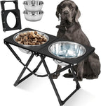 Foldable Elevated Dog Bowl Holder with 2 Large 111oz Stainless Steel Bowls, 14.5" Tall Raised Dog Bowl Stand for Large/Extra Large Breeds, Indoor and Outdoor Use