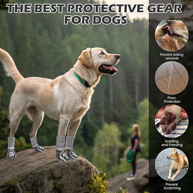 EXPAWLORER Dog Socks to Prevent Licking and Slipping, Summer Dog Shoes for Hot Pavement, Paw Protectors for Hardwood Floors Anti-Slip, Dog Booties for Small Medium Large Senior Dogs,Black Grey XL