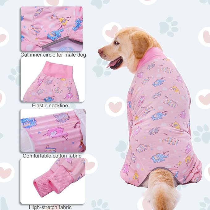 Dog Recovery Suit After Surgery Female Male, Medium Large Dog Neuter Shirt Cone Alternatives Prevent Licking Surgical Onesies (Elephant, 2XL)