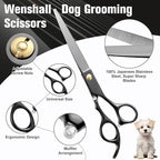 Wenshall Professional Dog Grooming Scissors Set, 7.0 Inch Titanium Straight & Thinning & Curved scissors and Comb for Dog grooming (Black)
