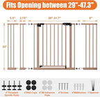 keny 29"-47.3" Extra Wide Baby Gate for Stairs, Auto Close Safety Dog Gate | Pressure Mounted No Drilling Pet Gate for Doorways, Easy Walk Through Stair Gate for Kids Todder, 30" Tall, Brown
