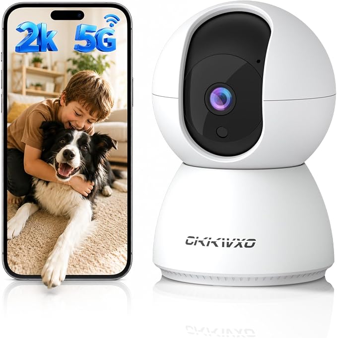 2K Indoor Security Camera, Dual-Band WiFi Pet Cam for Baby & Home | IR Night Vision, Two-Way Audio, Motion Tracking with App Control for Home Security, Compatible with Google Assistant & Alexa