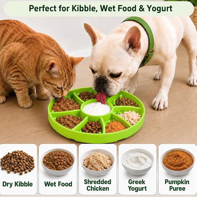 Slow Feeder Dog Bowl Silicone Suction Cup Anti Spill Dogs Cats Light Green