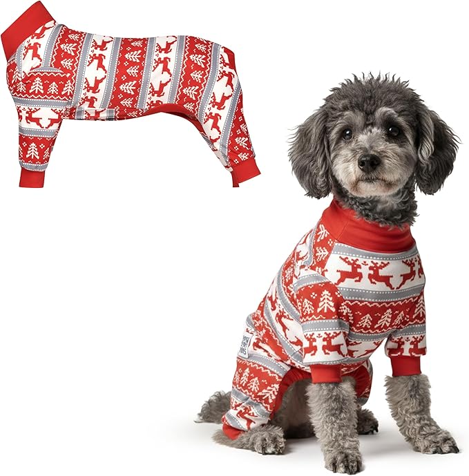Spark Paws Dog Christmas Pajama, Dog Recovery Suit Male, Onesie, Ultra-Soft and 4-Way Stretch, for Small Medium and Large Breeds - Winter Wonderland - M