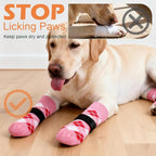 EXPAWLORER Dog Socks to Prevent Licking Paws,Dog Shoes for Hot Pavement,4 Pcs Double Sided Anti Slip Dog Socks with Grippers,Dog Booties for Small Medium Large Senior Dogs,British Style,Pink XL