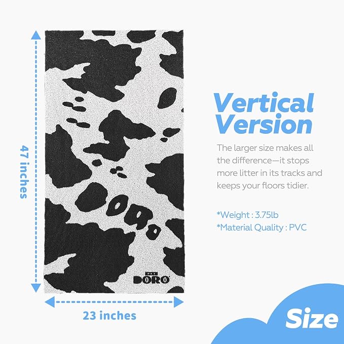 Doro Cat Litter Mat XL 47x23 Inch Waterproof Litter Trapping Mat | Original Cow Pattern Design, Extra Large Size, Durable PVC, Easy to Clean, Urine-Proof