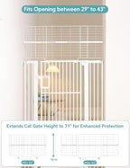 No Pawblems 71" Extra Tall Pet Gate, 29"-43" Wide Pressure Mounted, White | 1.37" Ultra Narrow Spacing, Auto-Close Tall Cat Gate for Doorway, Dual-Lock, One-handed Operation