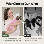 Cat Wrap for Cutting Nails, Self-Adhesive Cat Nail Clipping Restraint Bag, Anti-Scratch Cat Grooming Wrap Swaddle for Meds, SubQ Fluids, Ear Cleaning, Teeth Brushing & Vet Visits,Pink,L