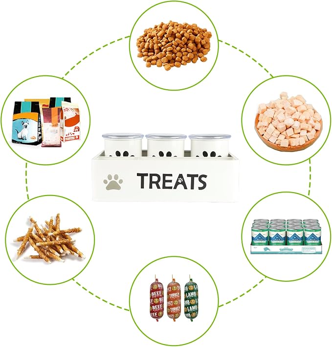 28oz Metal Dog Treat Container Set of 3,Dog Treat Jars with Airtight Lids,Cat Treat Jar,Dog Treat Canister for Countertop,Coated Galvanized Steel Dog Treats Station-White