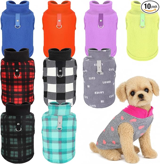 Reginary 10 Pack Medium Dog Sweaters Fleece Pet Dog Clothes with Leash Ring Soft Warm Winter Puppy Plaid Shirt(Stylish)