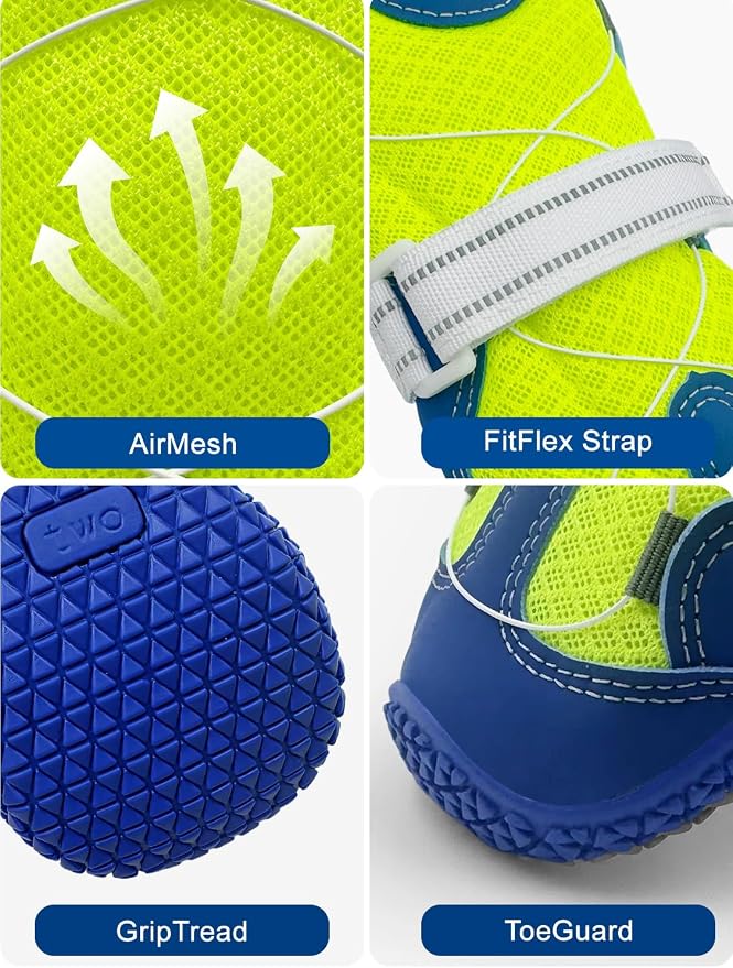 Huafly Tension Knob Dog Shoes – Twist-Lock Dog Boots & Paw Protectors for Small Medium Large Dogs,Non-Slip Sole Breathable Mesh Reflective Strap for Hiking Camping Hot Pavement & Hard Floor (Size 6)
