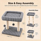 Small Cat Tree with Bed and Scratching Post for Indoor Cats｜Grey | Bedside Kitten Tower｜Space Saving ｜Large Soft Perch｜Sisal Scratcher｜19.7-Inch Tall｜Wide Base｜Replaceable Interactive Toys