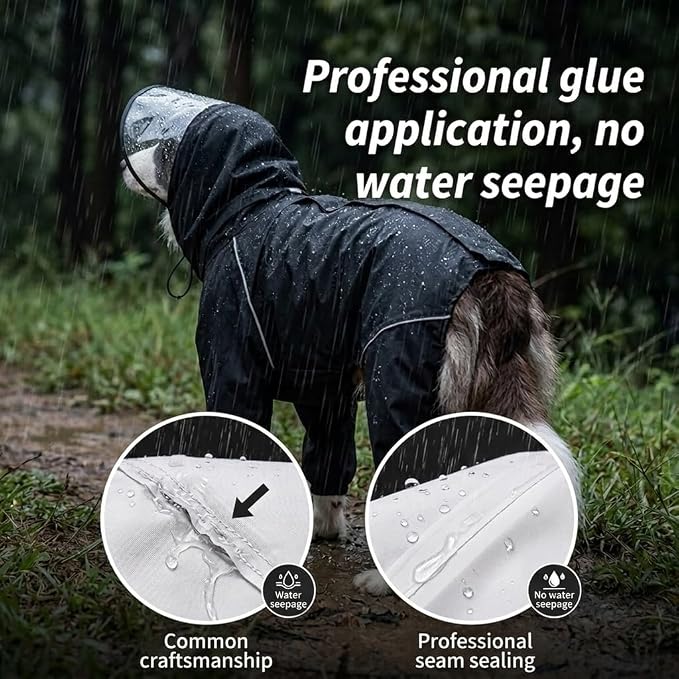 Dog Raincoat for Medium Large Dogs,rain Jacket Coat, Full Leg Coverage Waterproof Rain Suit with Detachable Hood & Tail, Reflective Strips，Labrador Retriever (Black for Boy, X-Small)