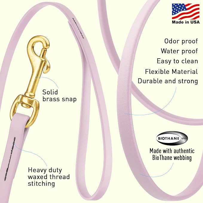 Viper Biothane K9 Working Dog Leash Waterproof Lead for Tracking Training Schutzhund Odor-Proof Long Line with Solid Brass Snap for Puppy Medium and Large Dogs, 20ft Pastel Purple