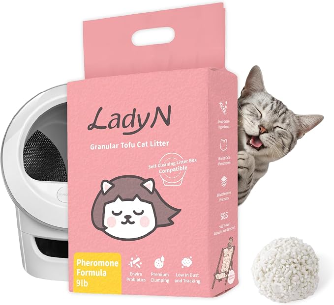Lady N Cat Attract Tofu Cat Litter, Calming, Compatible with Auto-Box 9lb | Natural Pheromone Attractant Formula, Litter Box Training Aid, Ideal for Multi-Cat Homes, Mini-Pellet Shape